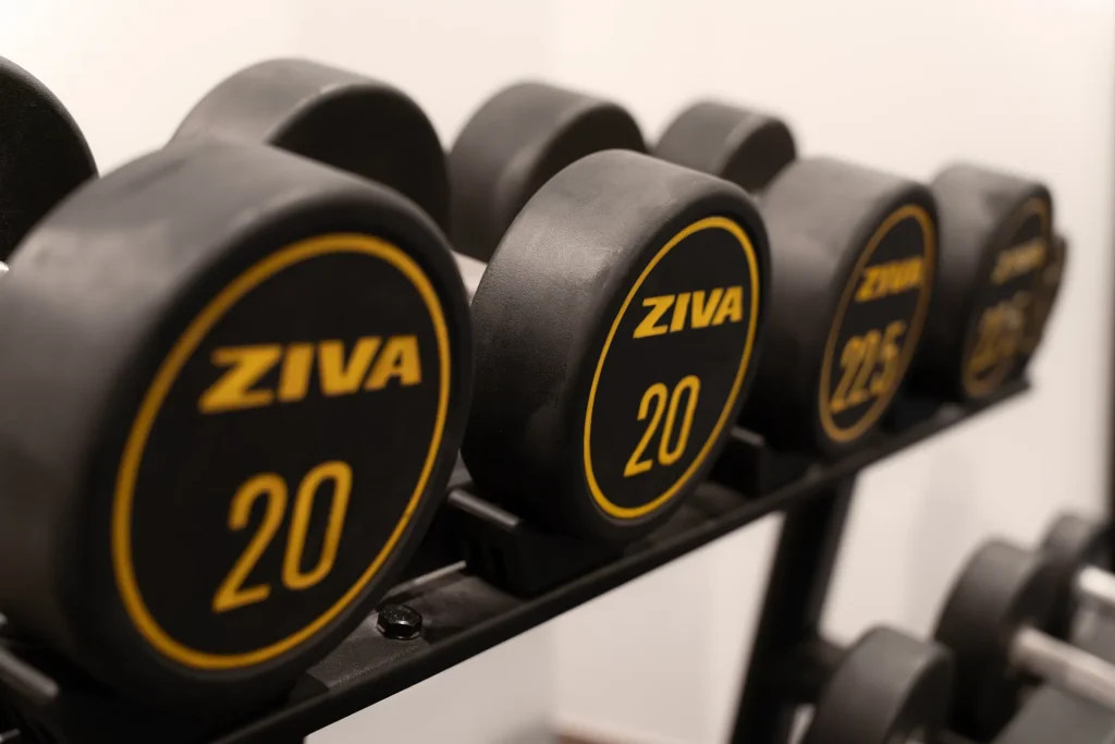 Mancuernas del gimnasio de la residencia Kadora Zaragoza